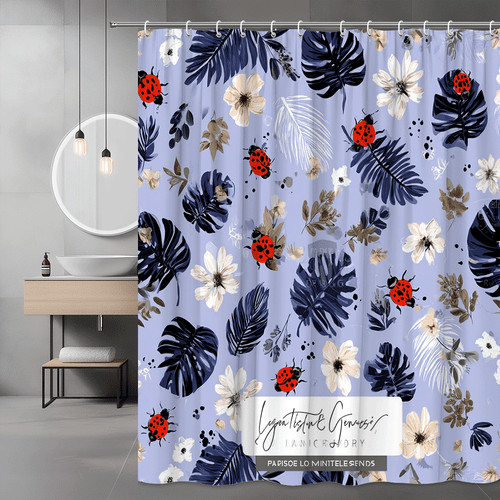 Ladybug floral shower curtain - ladybug,