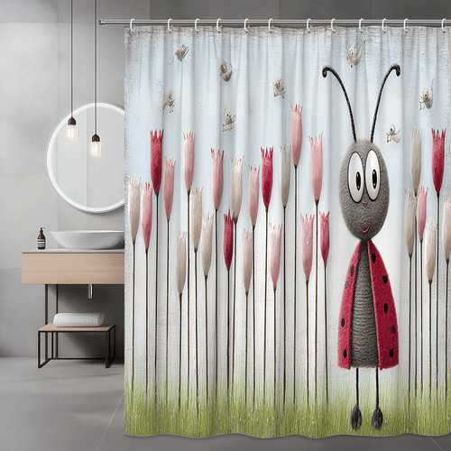 Ladybug shower curtain floral - ladybug,