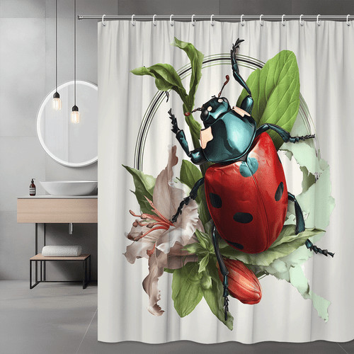 Ladybug floral shower curtain - ladybug,